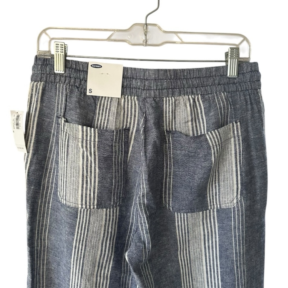 Old Navy Wide Leg Blue White Striped Linen Pants NWT Stretch Waist Size … - Picture 5 of 16